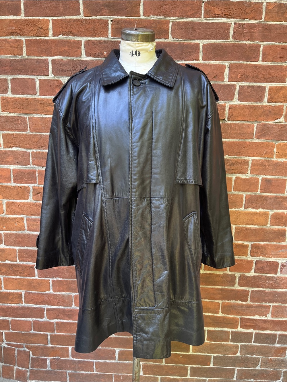 Classic Black Leather Trench Overcoat Olde Hide House